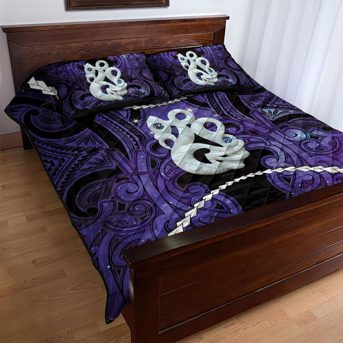 Maori Matariki Manaia Waiporoporo Quilt Bed Set Maori Kowhaiwhai Pattern Galaxy