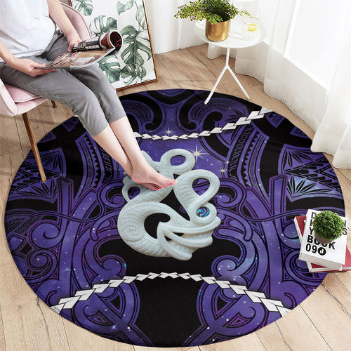 Maori Matariki Manaia Waiporoporo Round Carpet Maori Kowhaiwhai Pattern Galaxy