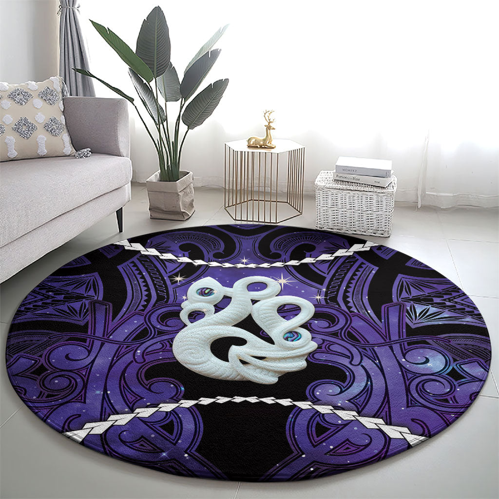Maori Matariki Manaia Waiporoporo Round Carpet Maori Kowhaiwhai Pattern Galaxy