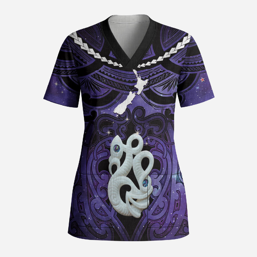 Personalised Maori Matariki Manaia Waiporoporo Scrub Top Maori Kowhaiwhai Pattern Galaxy