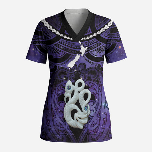 Personalised Maori Matariki Manaia Waiporoporo Scrub Top Maori Kowhaiwhai Pattern Galaxy