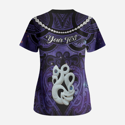 Personalised Maori Matariki Manaia Waiporoporo Scrub Top Maori Kowhaiwhai Pattern Galaxy