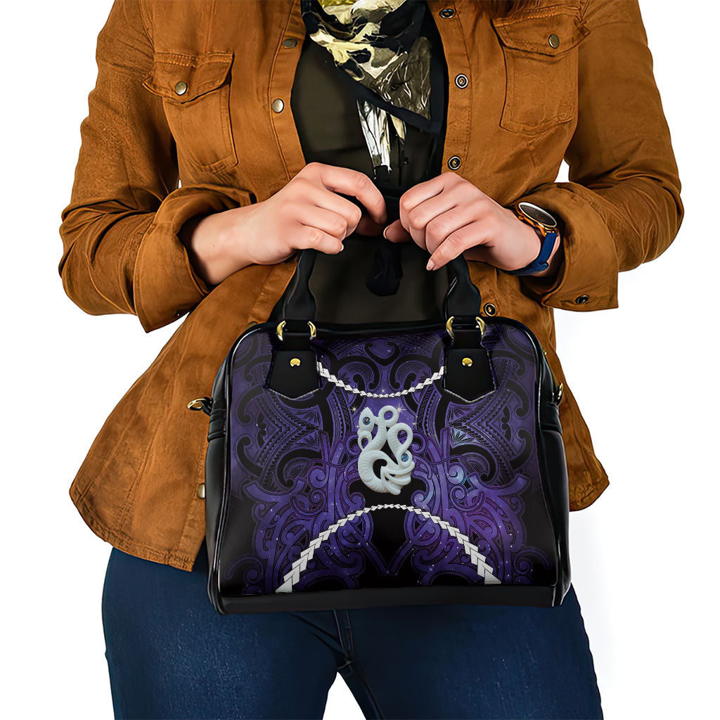 Maori Matariki Manaia Waiporoporo Shoulder Handbag Maori Kowhaiwhai Pattern Galaxy