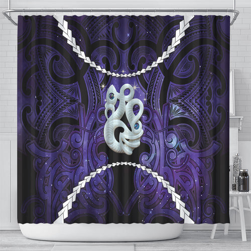Maori Matariki Manaia Waiporoporo Shower Curtain Maori Kowhaiwhai Pattern Galaxy