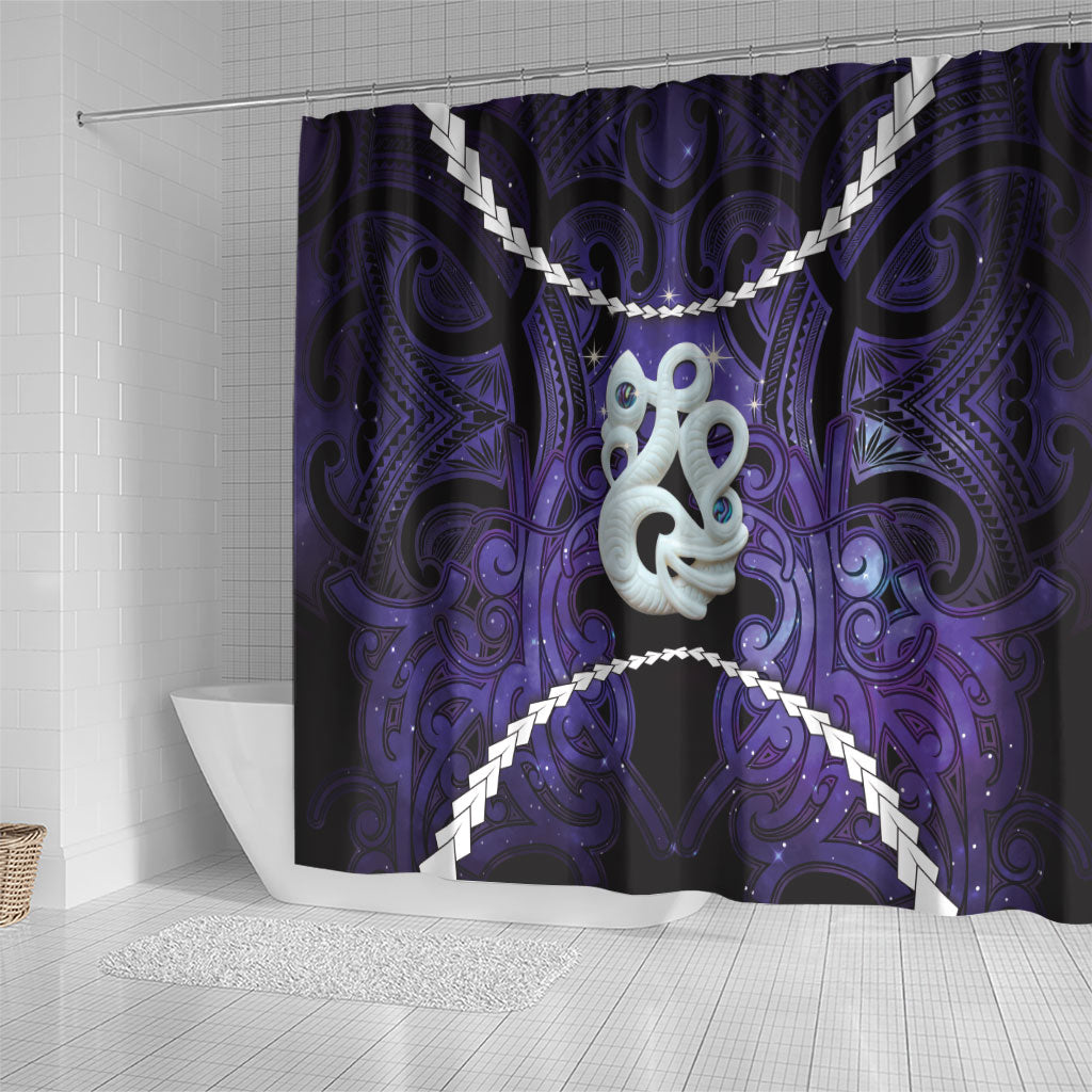 Maori Matariki Manaia Waiporoporo Shower Curtain Maori Kowhaiwhai Pattern Galaxy