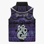 Personalised Maori Matariki Manaia Waiporoporo Sleeveless Puffer Jacket Maori Kowhaiwhai Pattern Galaxy