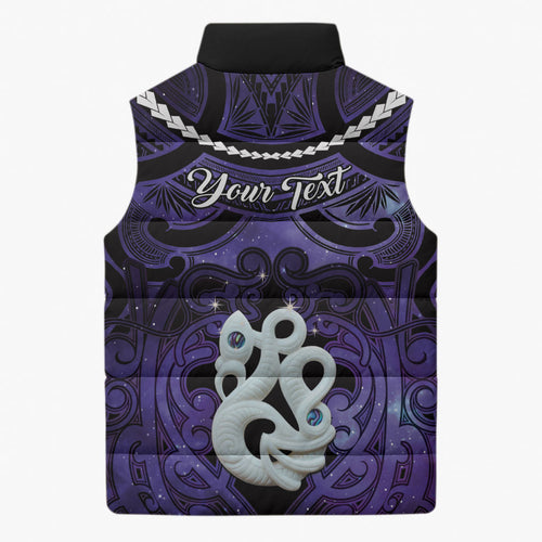 Personalised Maori Matariki Manaia Waiporoporo Sleeveless Puffer Jacket Maori Kowhaiwhai Pattern Galaxy