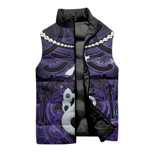 Personalised Maori Matariki Manaia Waiporoporo Sleeveless Puffer Jacket Maori Kowhaiwhai Pattern Galaxy