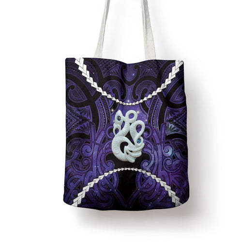 Maori Matariki Manaia Waiporoporo Tote Bag Maori Kowhaiwhai Pattern Galaxy