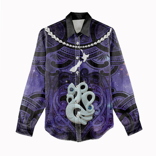 Personalised Maori Matariki Manaia Waiporoporo Women Casual Shirt Maori Kowhaiwhai Pattern Galaxy