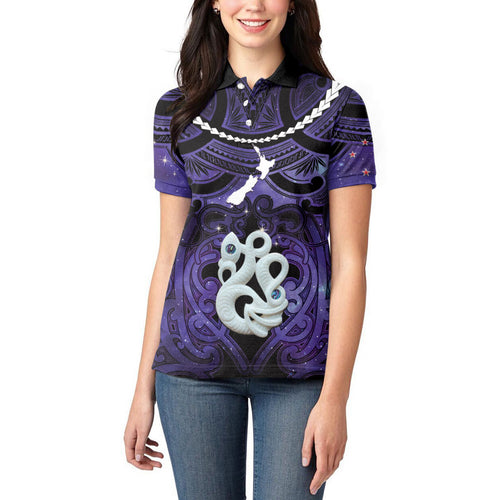 Personalised Maori Matariki Manaia Waiporoporo Women Polo Shirt Maori Kowhaiwhai Pattern Galaxy