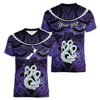 Personalised Maori Matariki Manaia Waiporoporo Women V-Neck T-Shirt Maori Kowhaiwhai Pattern Galaxy
