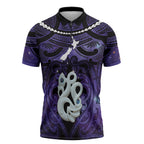 Personalised Maori Matariki Manaia Waiporoporo Zipper Polo Shirt Maori Kowhaiwhai Pattern Galaxy