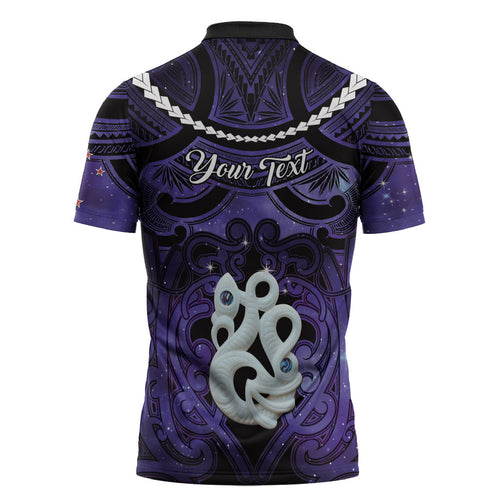 Personalised Maori Matariki Manaia Waiporoporo Zipper Polo Shirt Maori Kowhaiwhai Pattern Galaxy
