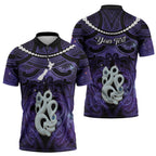 Personalised Maori Matariki Manaia Waiporoporo Zipper Polo Shirt Maori Kowhaiwhai Pattern Galaxy