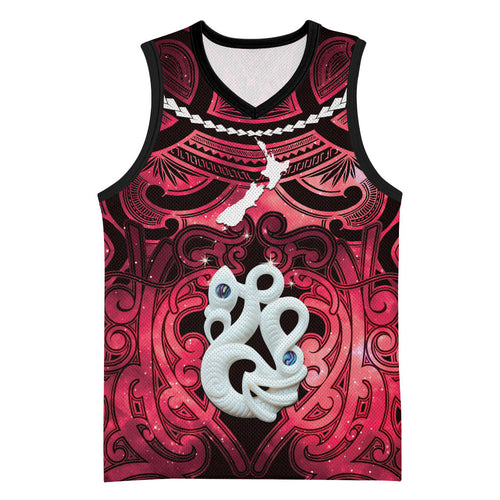Personalised Maori Matariki Manaia Whero Basketball Jersey Maori Kowhaiwhai Pattern Galaxy