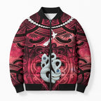 Personalised Maori Matariki Manaia Whero Bomber Puffer Jacket Maori Kowhaiwhai Pattern Galaxy