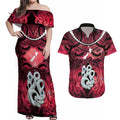 Personalised Maori Matariki Manaia Whero Couples Matching Off Shoulder Maxi Dress and Hawaiian Shirt Maori Kowhaiwhai Pattern Galaxy