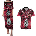 Personalised Maori Matariki Manaia Whero Couples Matching Puletasi and Hawaiian Shirt Maori Kowhaiwhai Pattern Galaxy