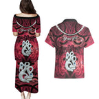 Personalised Maori Matariki Manaia Whero Couples Matching Puletasi and Hawaiian Shirt Maori Kowhaiwhai Pattern Galaxy