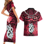 Personalised Maori Matariki Manaia Whero Couples Matching Short Sleeve Bodycon Dress and Hawaiian Shirt Maori Kowhaiwhai Pattern Galaxy