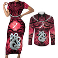Personalised Maori Matariki Manaia Whero Couples Matching Short Sleeve Bodycon Dress and Long Sleeve Button Shirt Maori Kowhaiwhai Pattern Galaxy