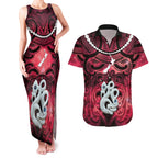 Personalised Maori Matariki Manaia Whero Couples Matching Tank Maxi Dress and Hawaiian Shirt Maori Kowhaiwhai Pattern Galaxy