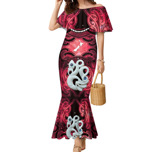 Personalised Maori Matariki Manaia Whero Family Matching Mermaid Dress and Hawaiian Shirt Maori Kowhaiwhai Pattern Galaxy