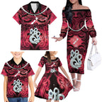 Personalised Maori Matariki Manaia Whero Family Matching Off The Shoulder Long Sleeve Dress and Hawaiian Shirt Maori Kowhaiwhai Pattern Galaxy
