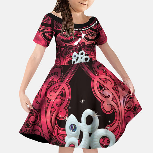 Personalised Maori Matariki Manaia Whero Family Matching Off Shoulder Maxi Dress and Hawaiian Shirt Maori Kowhaiwhai Pattern Galaxy