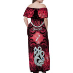 Personalised Maori Matariki Manaia Whero Family Matching Off Shoulder Maxi Dress and Hawaiian Shirt Maori Kowhaiwhai Pattern Galaxy