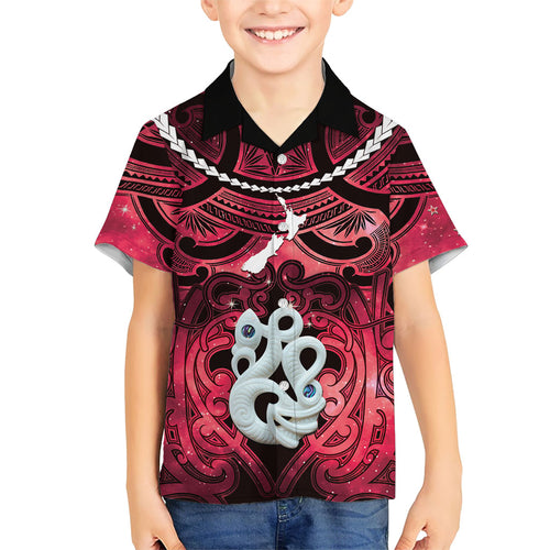 Personalised Maori Matariki Manaia Whero Family Matching Short Sleeve Bodycon Dress and Hawaiian Shirt Maori Kowhaiwhai Pattern Galaxy