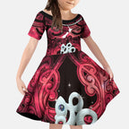 Personalised Maori Matariki Manaia Whero Kid Short Sleeve Dress Maori Kowhaiwhai Pattern Galaxy