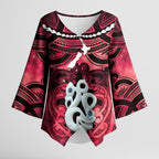 Personalised Maori Matariki Manaia Whero Kimono Sleeve Blouse Maori Kowhaiwhai Pattern Galaxy