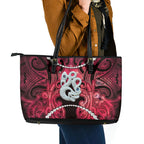 Maori Matariki Manaia Whero Leather Tote Bag Maori Kowhaiwhai Pattern Galaxy