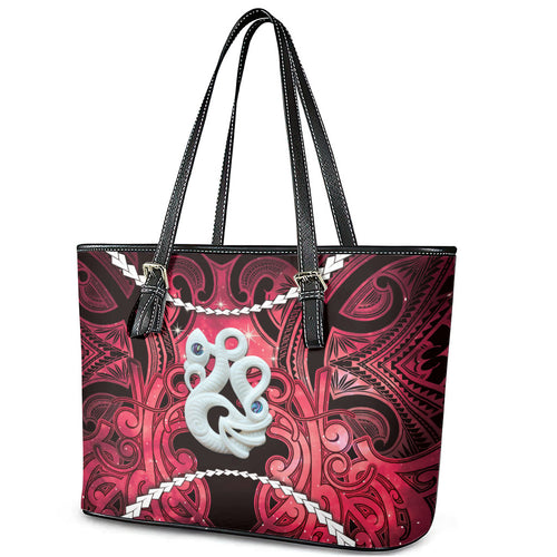 Maori Matariki Manaia Whero Leather Tote Bag Maori Kowhaiwhai Pattern Galaxy