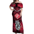 Personalised Maori Matariki Manaia Whero Off Shoulder Maxi Dress Maori Kowhaiwhai Pattern Galaxy