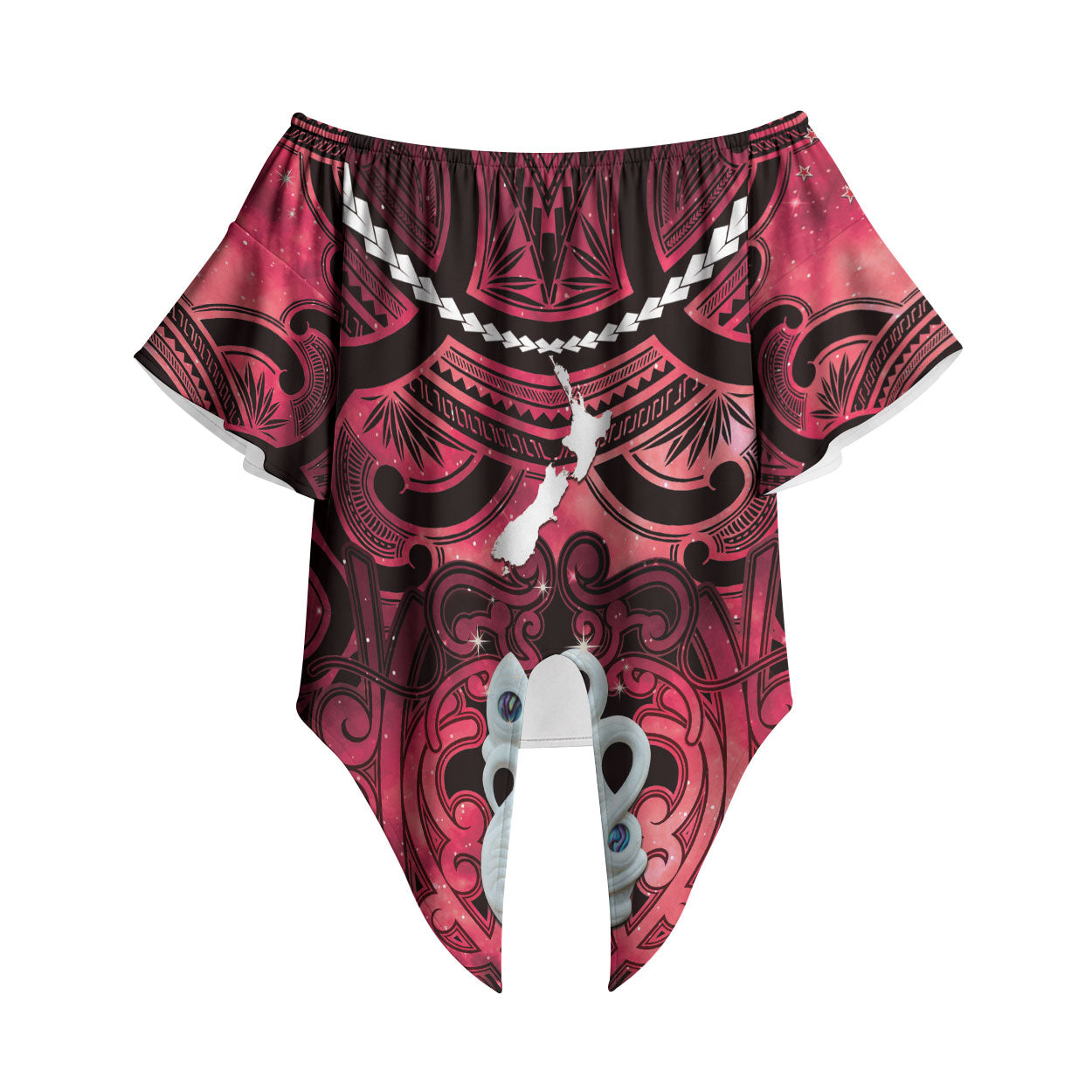 Personalised Maori Matariki Manaia Whero Off Shoulder Wrap Waist Top Maori Kowhaiwhai Pattern Galaxy