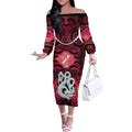 Personalised Maori Matariki Manaia Whero Off The Shoulder Long Sleeve Dress Maori Kowhaiwhai Pattern Galaxy