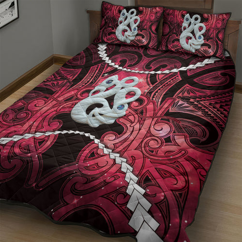 Maori Matariki Manaia Whero Quilt Bed Set Maori Kowhaiwhai Pattern Galaxy
