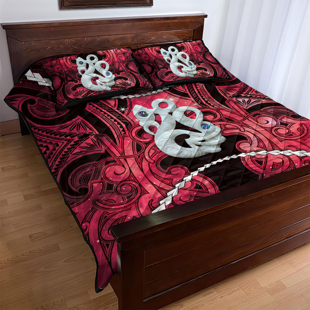 Maori Matariki Manaia Whero Quilt Bed Set Maori Kowhaiwhai Pattern Galaxy