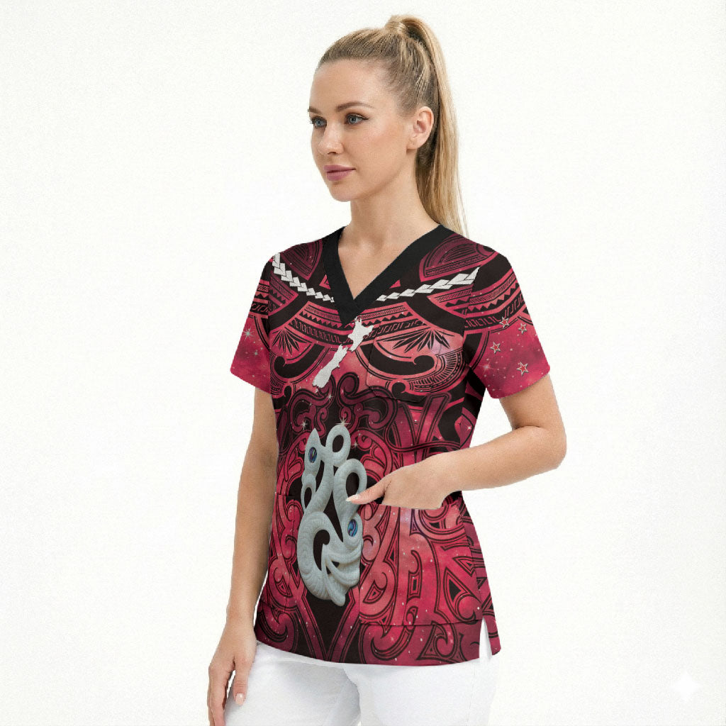 Personalised Maori Matariki Manaia Whero Scrub Top Maori Kowhaiwhai Pattern Galaxy