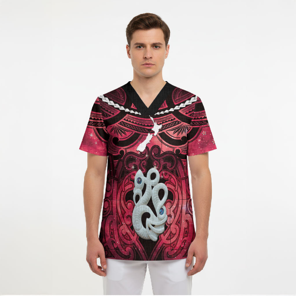 Personalised Maori Matariki Manaia Whero Scrub Top Maori Kowhaiwhai Pattern Galaxy