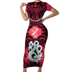 Personalised Maori Matariki Manaia Whero Short Sleeve Bodycon Dress Maori Kowhaiwhai Pattern Galaxy