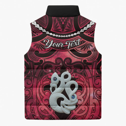 Personalised Maori Matariki Manaia Whero Sleeveless Puffer Jacket Maori Kowhaiwhai Pattern Galaxy
