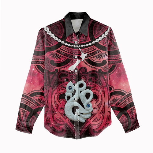 Personalised Maori Matariki Manaia Whero Women Casual Shirt Maori Kowhaiwhai Pattern Galaxy