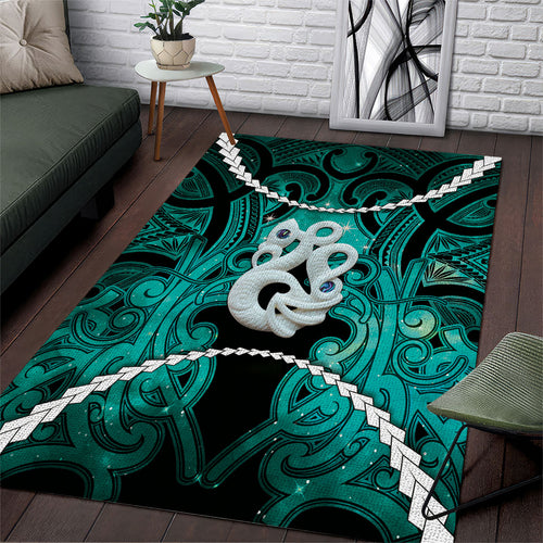Maori Matariki Manaia Turquoise Area Rug Maori Kowhaiwhai Pattern Galaxy