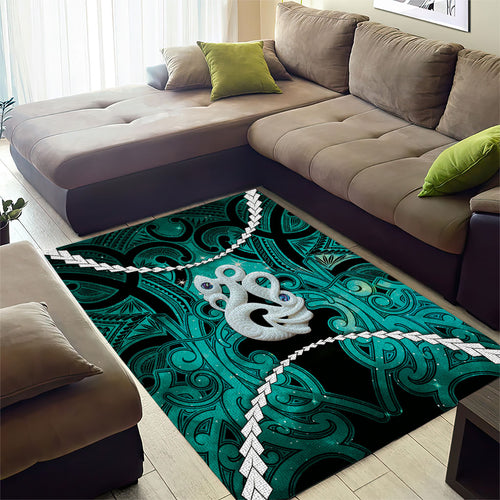 Maori Matariki Manaia Turquoise Area Rug Maori Kowhaiwhai Pattern Galaxy