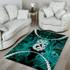 Maori Matariki Manaia Turquoise Area Rug Maori Kowhaiwhai Pattern Galaxy