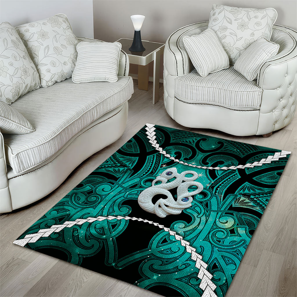 Maori Matariki Manaia Turquoise Area Rug Maori Kowhaiwhai Pattern Galaxy